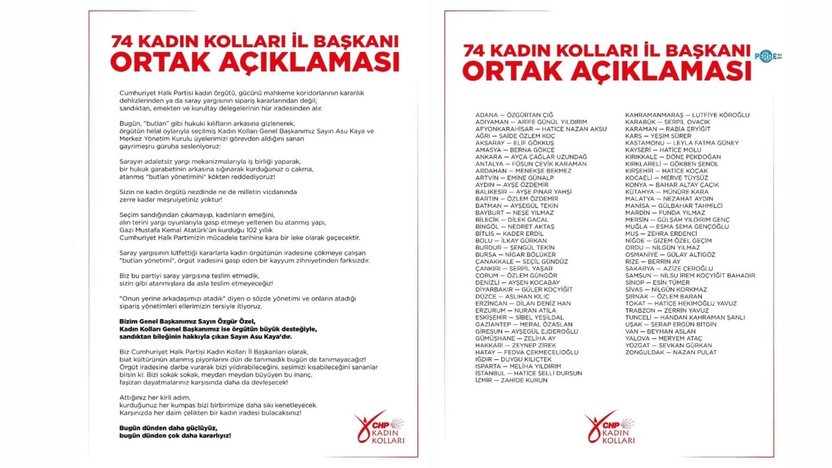 Adıyaman dahil 74 CHP İl Kadın Kolları Başkanı: ‘Genel Başkanımız Özgür Özel, Kadın Kolları Genel Başkanımız Asu Kaya’dır’
